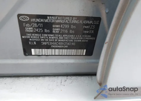 2011 Hyundai Sonata Gls from USA, damaged, VIN 5NPEB4AC4BH256146
